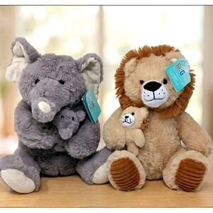 Hug Me Walgreens Lion & Elephant W/ Baby Plush Stuffed Animals Plushies Lot READ